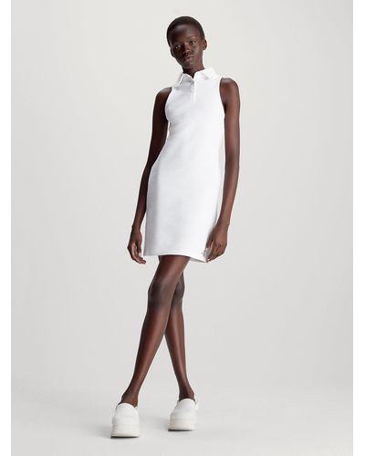 Calvin Klein Slim Waffle Cotton Polo Dress - White
