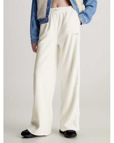 Calvin Klein Pantalon de jogging à jambes larges en polaire - Blanc