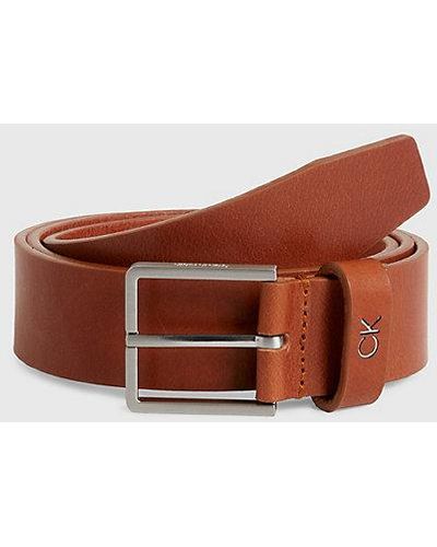 Calvin Klein Leather Belt - - Brown - Men - 80 cm - Marrón