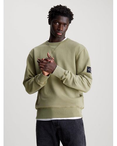 Calvin Klein Sweat-shirt en coton délavé avec insigne - Vert