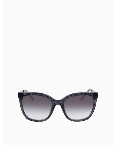 Calvin Klein Square Monogram Metal Frame Sunglasses - Multicolor