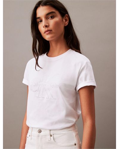 Calvin Klein Embroidered Monogram Logo T-shirt - White