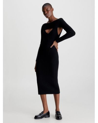 Calvin Klein Robe slim en laine superposée - Noir