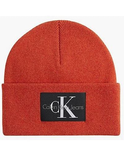 Calvin Klein Wool Blend Beanie - - Orange - Men - One Size - Rojo