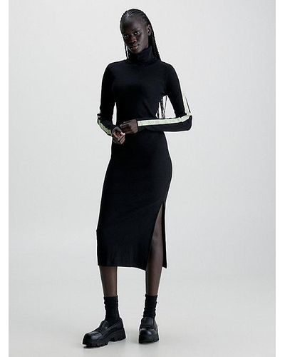 Calvin Klein Slim Geribbelde Maxi-jurk - Zwart