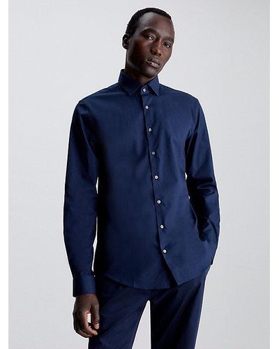 Calvin Klein Slim Fit Overhemd Met Stretch - Blauw