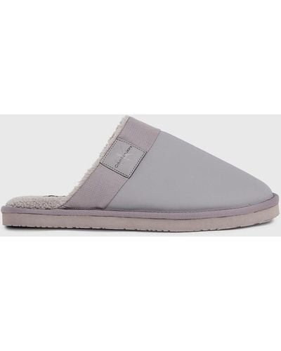 Calvin Klein Faux Leather Mule Slippers - Grey