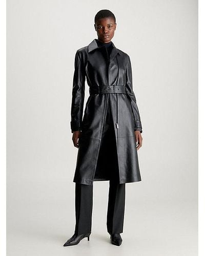 Calvin Klein Leren Trenchcoat - Zwart