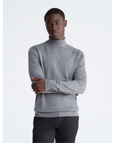 Calvin Klein Extra Fine Merino Wool Blend Turtleneck Sweater - Gray