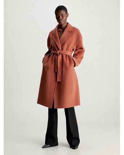 Calvin Klein Abrigo de lana con cinturón cruzado - Rojo