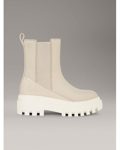 Calvin Klein Chunky Leather Boots - White