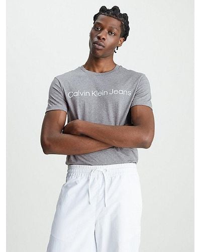 Calvin Klein Slim T-shirt Met Logo Van Biologisch Katoen - Wit
