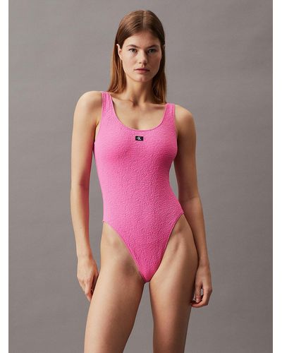 Calvin Klein Cut Out Swimsuit - Ck Monogram Texture - Pink