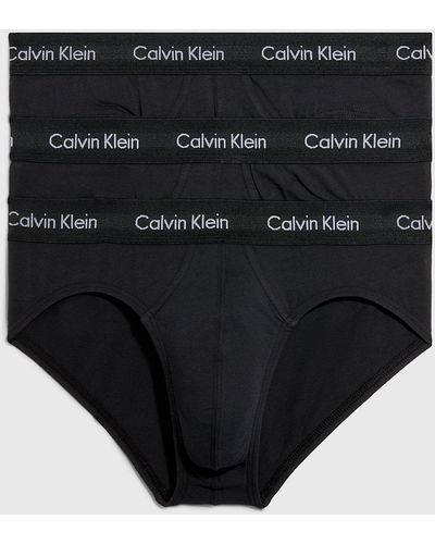 Calvin Klein 3 Pack Hip Briefs - Cotton Stretch Wicking - Black