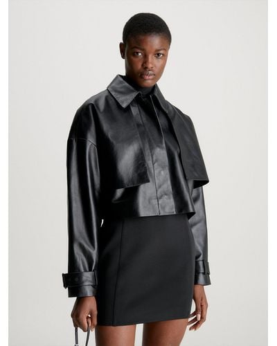 Calvin Klein Blouson court en cuir - Noir