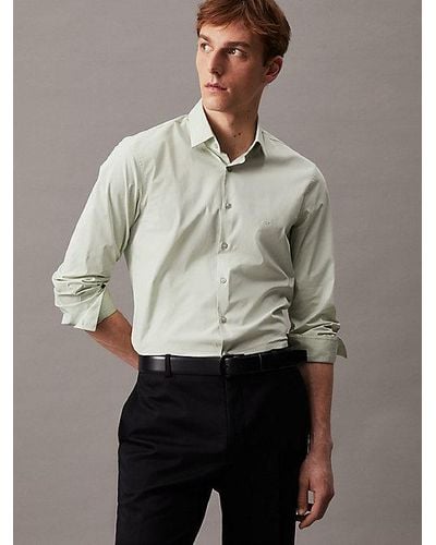 Calvin Klein Net Slim Poplin Overhemd - Groen