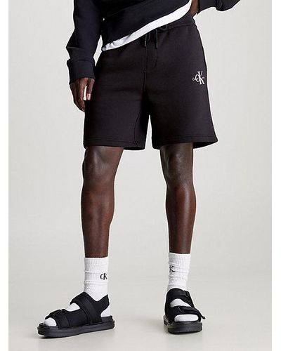 Calvin Klein Fleece Korte joggingbroek Met Monogram - Zwart
