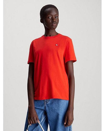 Calvin Klein Katoenen T-shirt Met Embleem - Rood