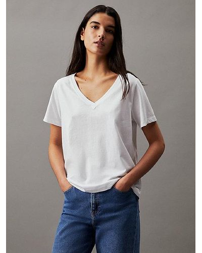 Calvin Klein T-shirt Met V-hals - Wit