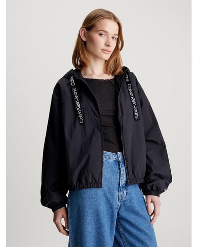 Calvin Klein Sleek Long-Sleeved Hooded Sports Jacket - Black