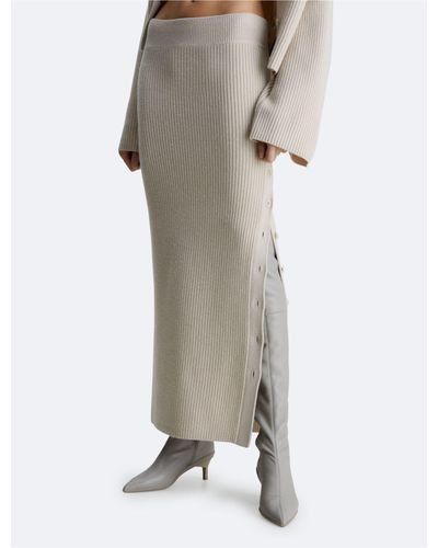 Calvin Klein Ribbed Wool Maxi Skirt - Natural