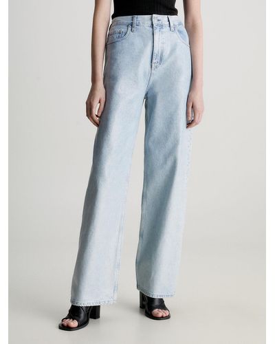Calvin Klein Jean enduit relaxed taille haute - Bleu