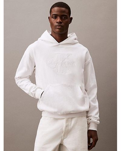 Calvin Klein Farblich abgestimmter Logo-Hoodie mit Stickerei aus Fleece - Weiß