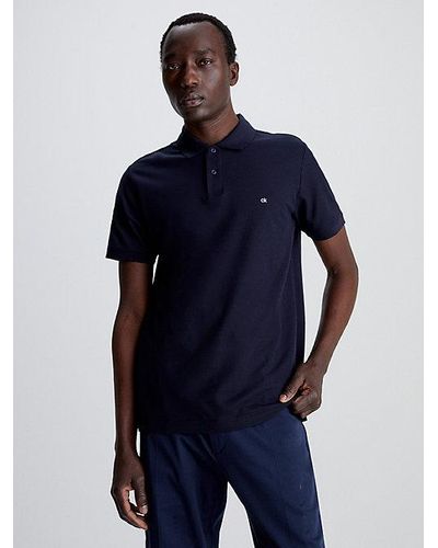 Calvin Klein Slim Piquékatoenen Polo - Blauw