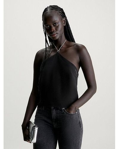 Calvin Klein Top de satén con detalle de cadena - Negro