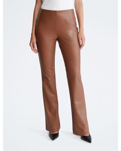 Calvin Klein Faux Leather Flared Pants - Brown