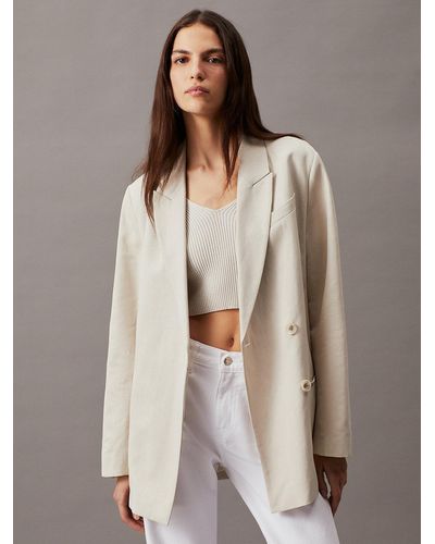 Calvin Klein Veste blazer oversize cintrée en lin - Marron