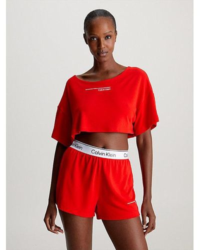 Calvin Klein Camiseta de playa de rizo recortada - CK Meta Legacy - Rojo