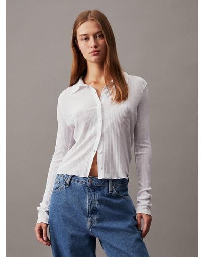 Calvin Klein Sheer Ribbed Fitted Shirt - White
