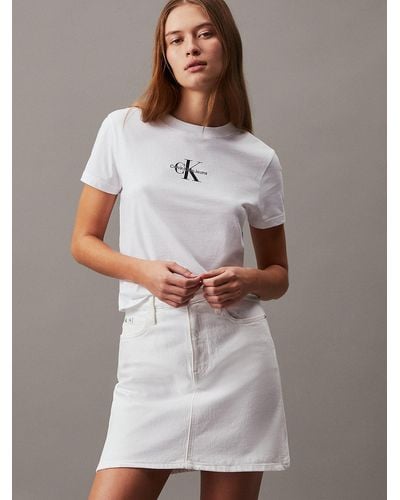 Calvin Klein Mini-jupe en jean taille haute - Blanc