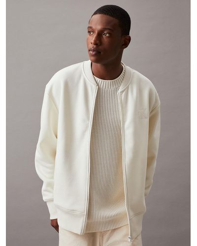 Calvin Klein Monogram Fleece Bomber Jacket - White