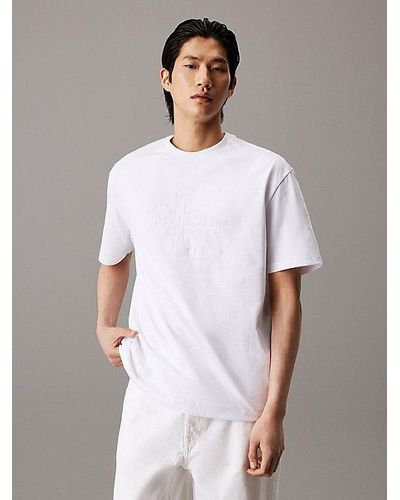 Calvin Klein Schweres T-Shirt mit relaxter Passform und farblich passendem Monogramm-Logo - Weiß