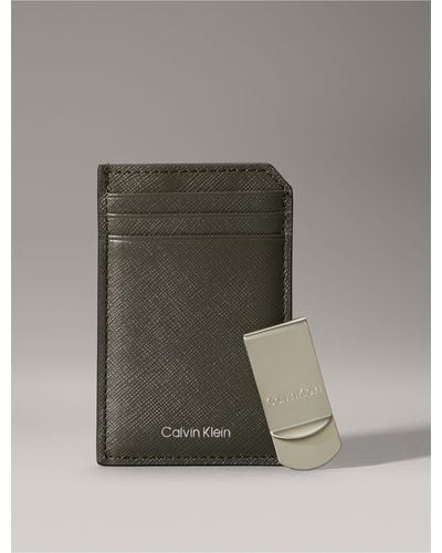 Calvin Klein Refined Saffiano Card Case + Money Clip - Gray