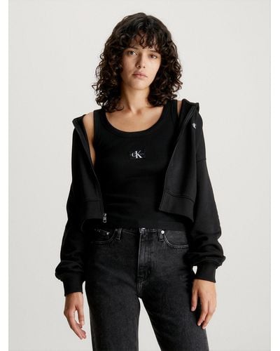 Calvin Klein Sweat-shirt à capuche court zippé - Noir
