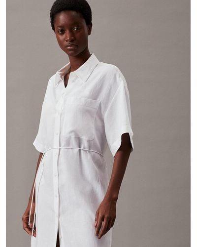 Calvin Klein Robe-chemise relaxed en lin mélangé - Neutre
