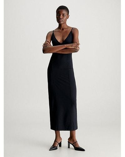 Calvin Klein Vestido lencero maxi de punto elástico - Negro