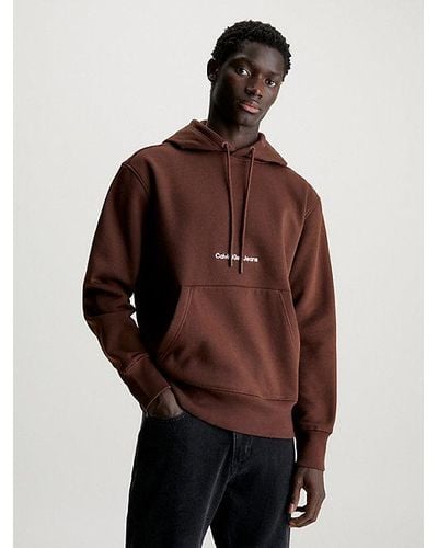 Calvin Klein Sudadera de felpa de mezcla de algodón con capucha - Marrón