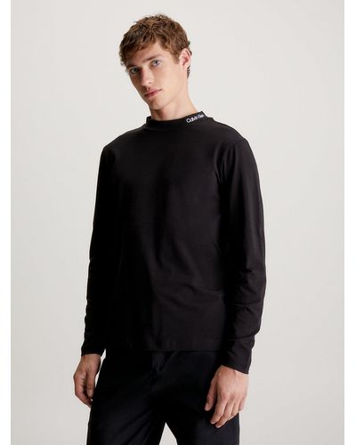 Calvin Klein T-shirt slim à manches longues avec col cheminée - Noir
