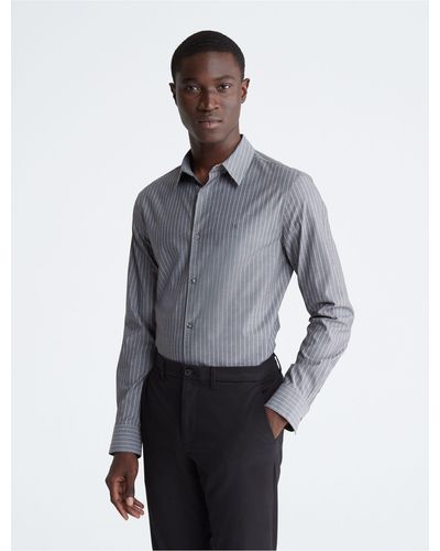 Calvin Klein Stripe Slim Stretch Button-down Shirt - Gray
