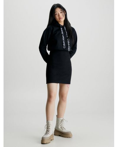 Calvin Klein Robe sweat à capuche avec Logo Tape - Noir