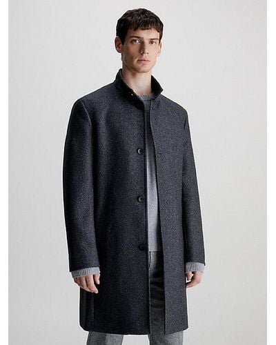 Calvin Klein Mantel mit Tunnelkragen aus Wolle - Blau