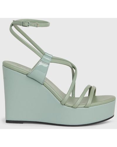 Calvin Klein Leather Wedge Sandals - Green