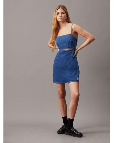 Calvin Klein Tie Back Denim Mini Dress - Blue