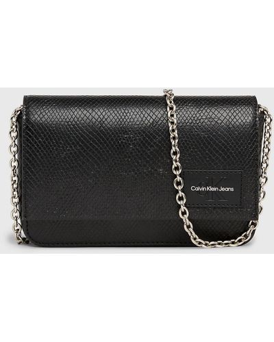 Calvin Klein Snakeskin Crossbody Wallet Bag - Black