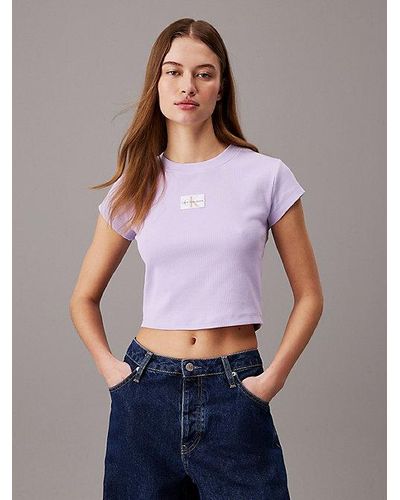 Calvin Klein Camiseta slim de canalé de algodón - Morado
