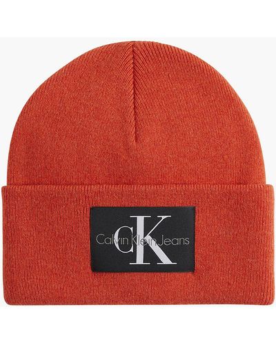 Calvin Klein Wool Blend Beanie - - Orange - Men - One Size - Rouge